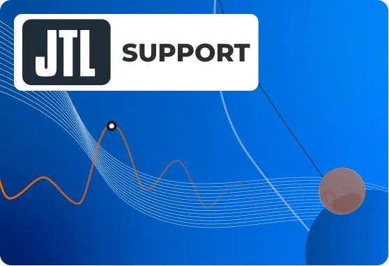 JTL Support: Servicebanner mit JTL-Logo und Performance-Kurve