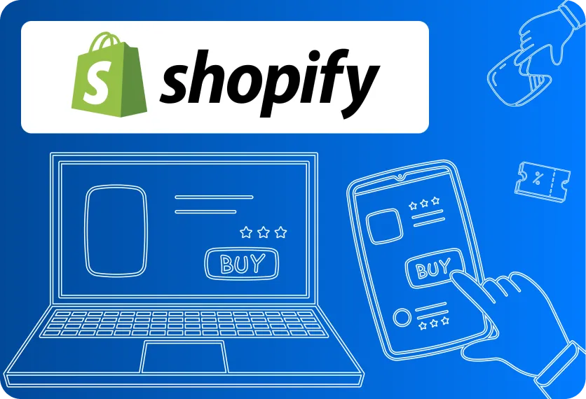 Shopify-Onlineshop auf Laptop und Smartphone mit Kaufen-Button