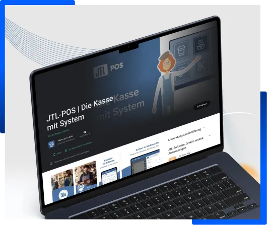 Laptop mit der Website zum Kassensystem JTL-POS