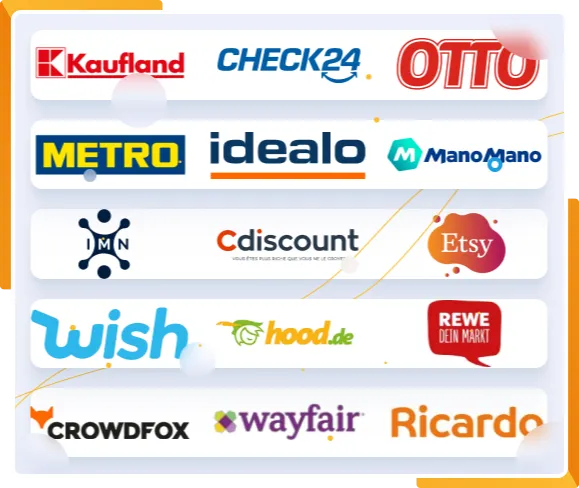 Marktplatzübersicht mit Logos wie Kaufland, OTTO und Etsy in Unicorn2 Oberfläche